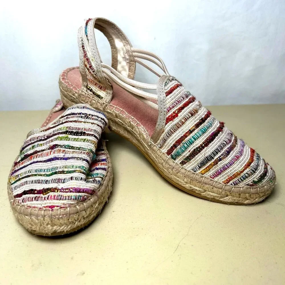 Toni Pons Noa women's rainbow woven espadrille wedge sandals Size 37